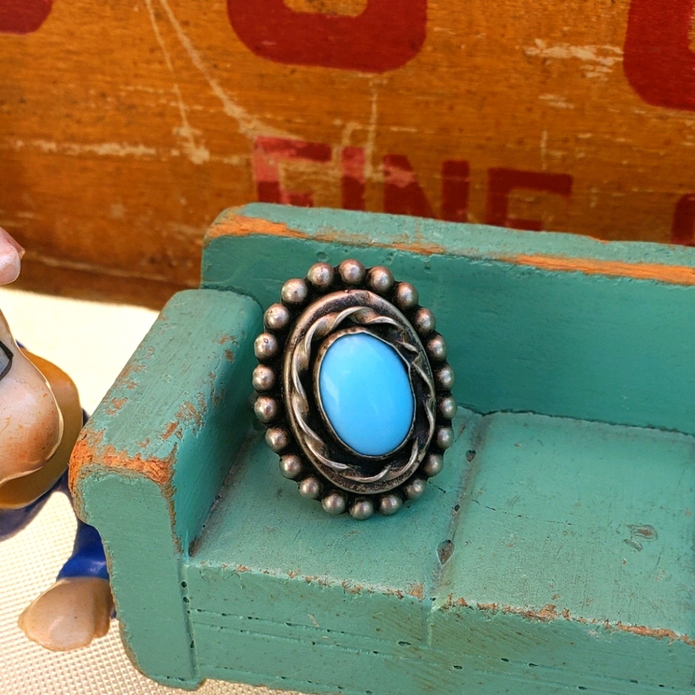 Vintage Blue and Silver Ring Adjustable